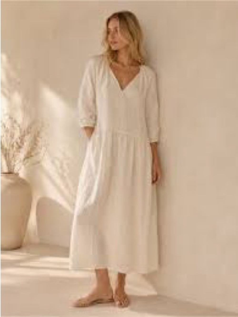 Everlane Linen Oversized Puff Sleeve Dress 100% European Flax Lux Pockets Large